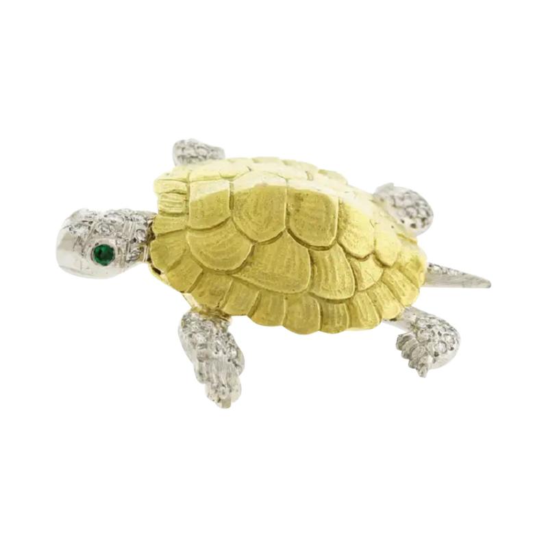  McTeigue McClelland MCTEIGUE DIAMOND AND EMERALD TURTLE BROOCH