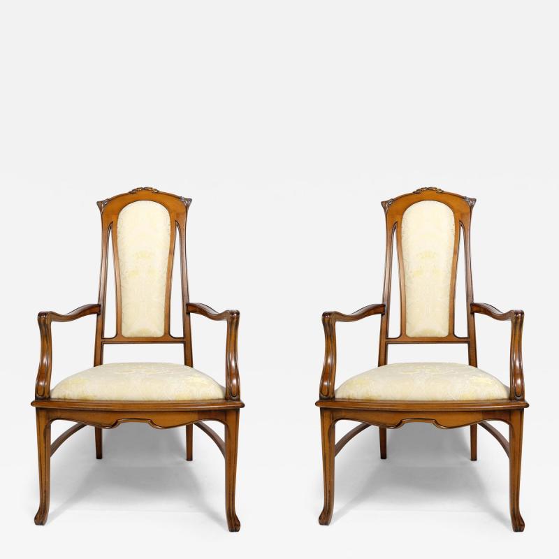  Medea Medea Hand Carved Art Nouveau Style Armchairs Pair