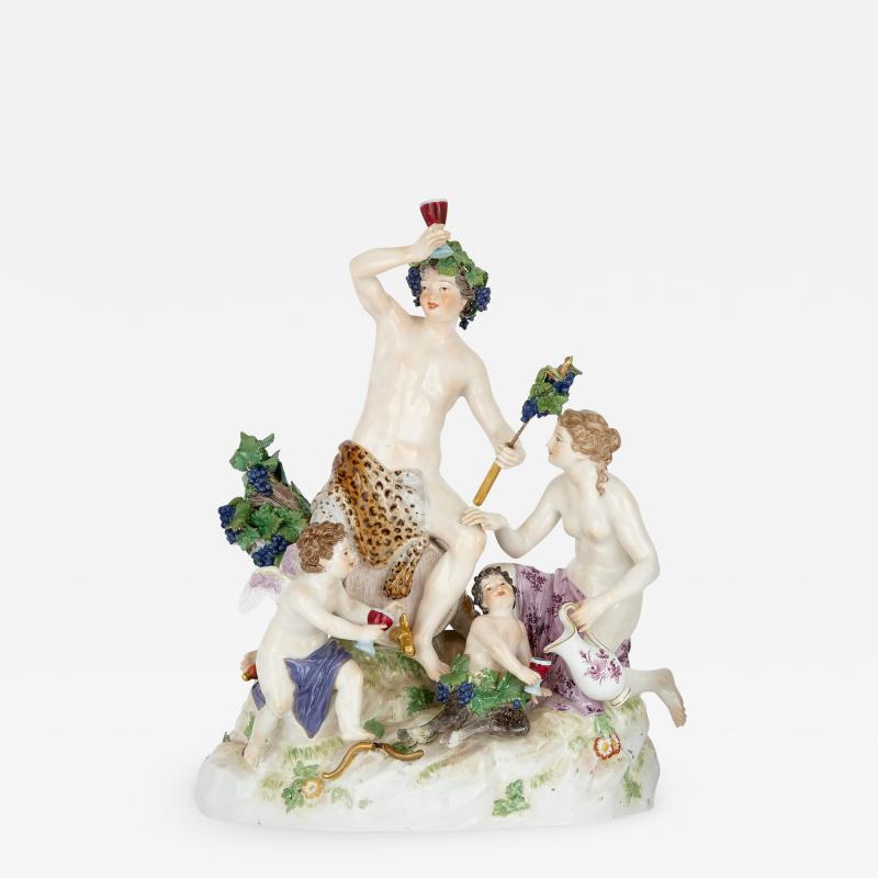  Meissen Porcelain Manufactory Antique Porcelain Group of Bacchus and Attendants by Meissen