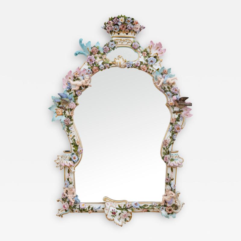  Meissen Porcelain Manufactory Antique Rococo style porcelain mirror by Meissen