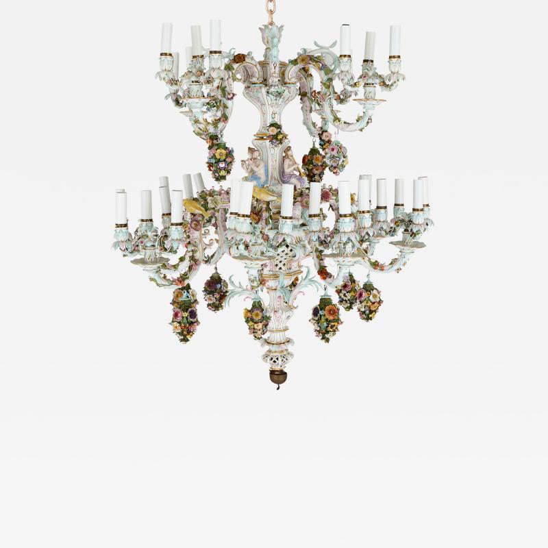  Meissen Porcelain Manufactory Large Rococo style porcelain chandelier by Meissen