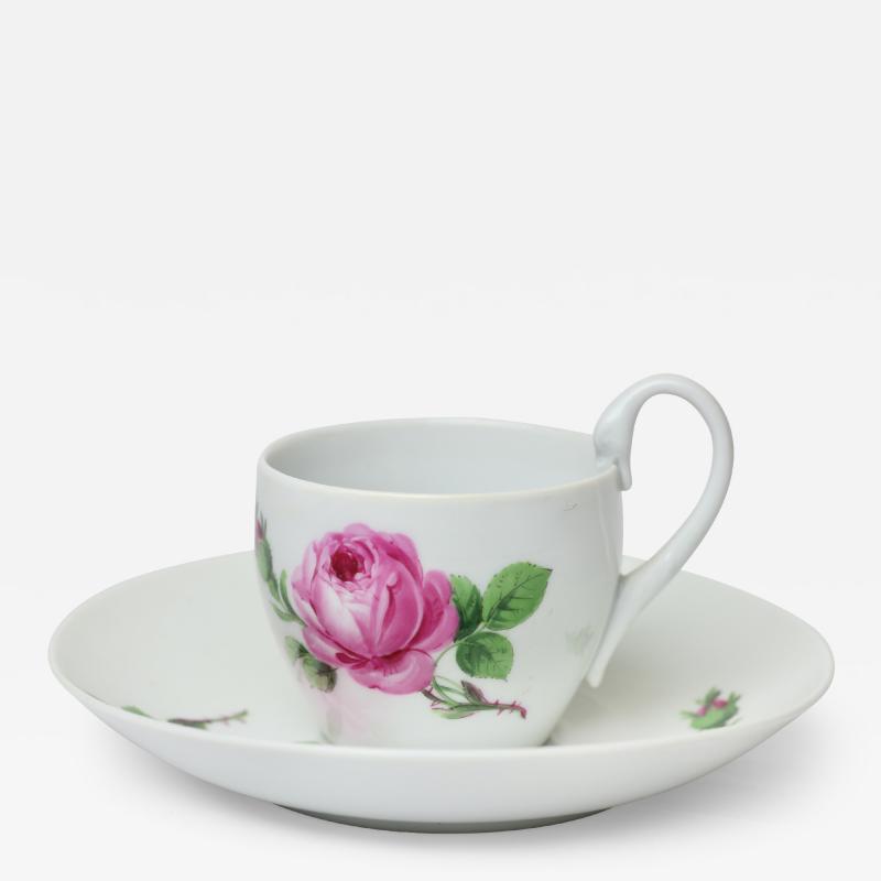  Meissen Porcelain Manufactory Meissen Swan Handle Demitasse Cup and Saucer in Rose Pattern 1950 Germany