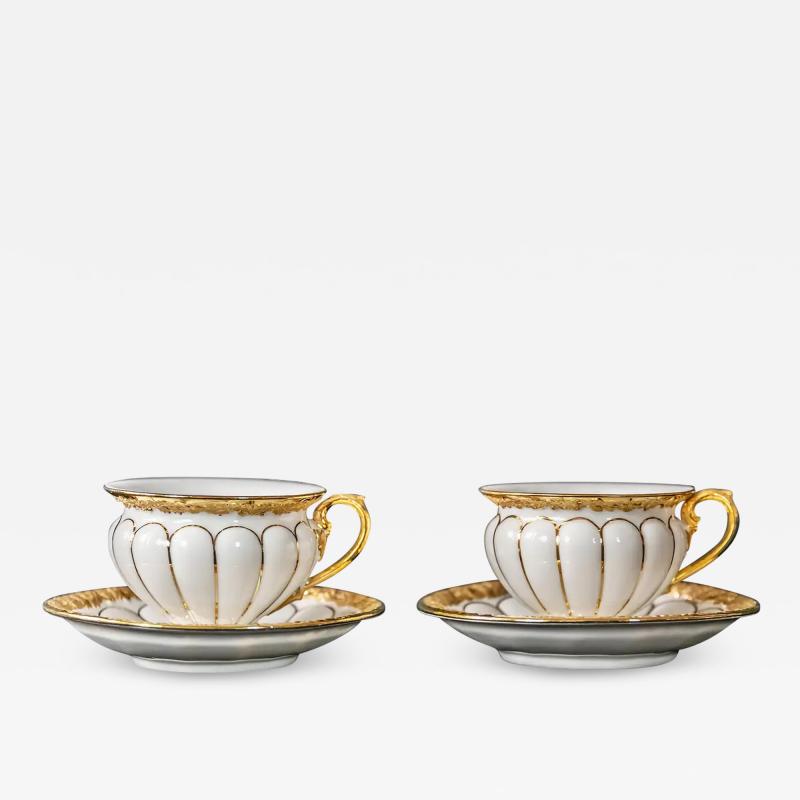  Meissen Porcelain Manufactory Pair of Meissen Porcelain Coffee Cups with Saucers