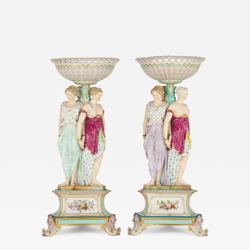  Meissen Porcelain Manufactory Pair of very large German porcelain figural centrepieces