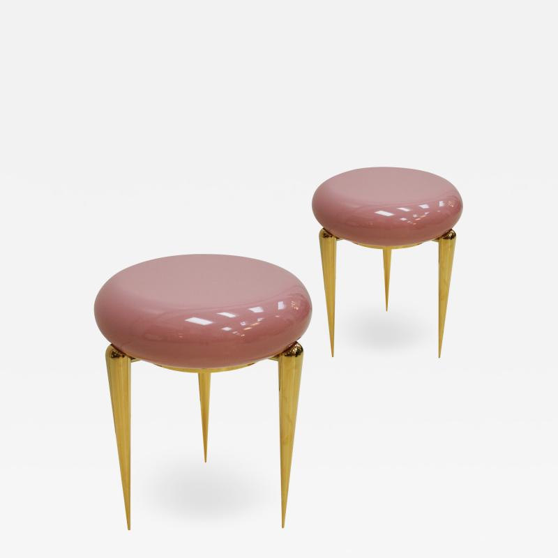  Memphis Group In The Style Memphis Pair Of Pink Lacquered And Brass Coffee Tables Germany