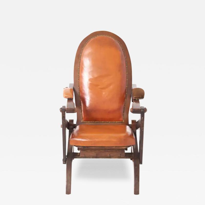  Midcentury Italian school Italian Rustic Style Leather and Wood Armchair