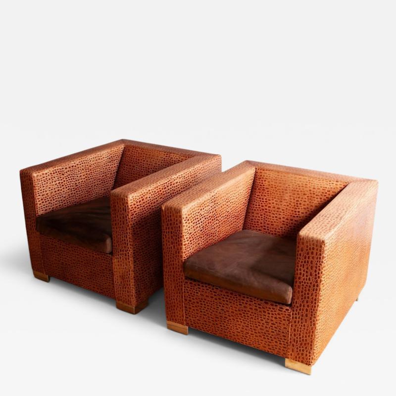  Minotti Pair of Minotti Suitcase Line Club Chairs in Crocodile Leather 