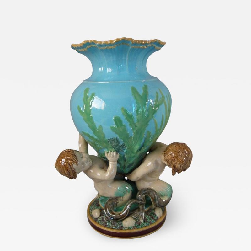  Minton Minton Majolica Vase Supported by Three Merboys