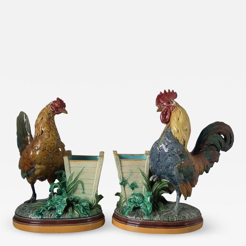  Minton Pair Minton Majolica Hen Rooster Vases by John Henk