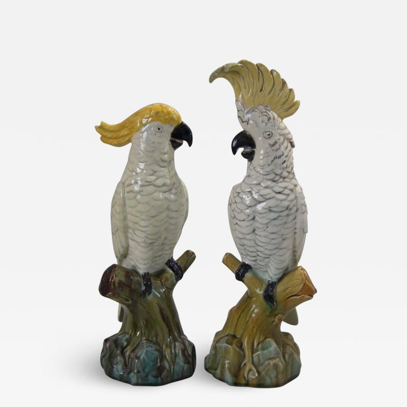  Minton Pair of Edwardian Mintons Majolica Parrots or Cockatoos