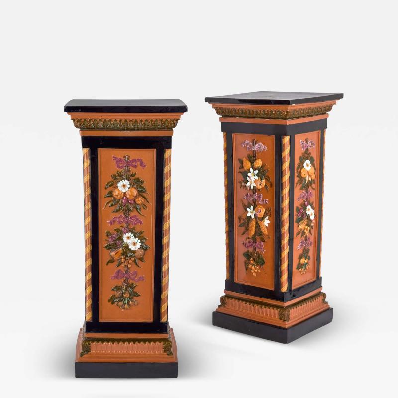  Minton Pair of antique English Minton majolica pedestals