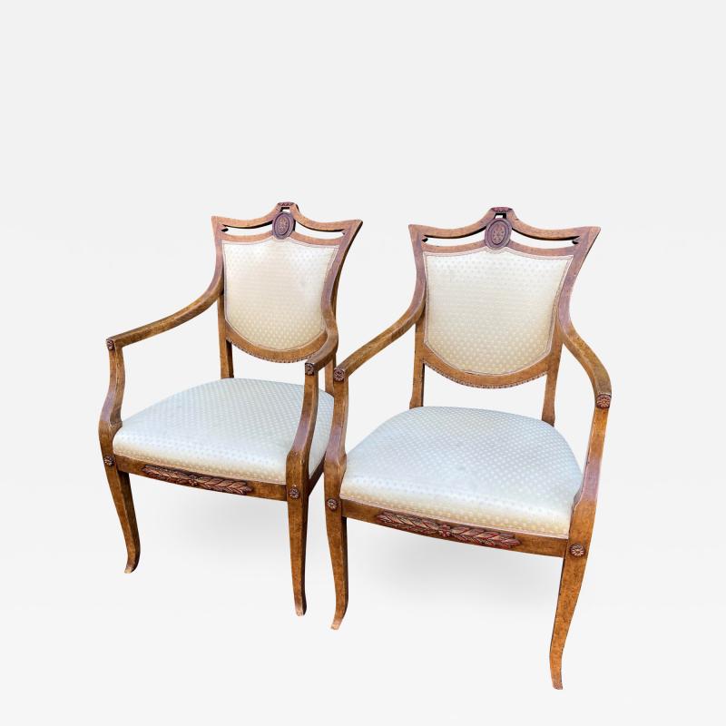  Minton Spidell Directoire Style Minton Spidell Burl Walnut Shield Back Arm Chairs a Pair