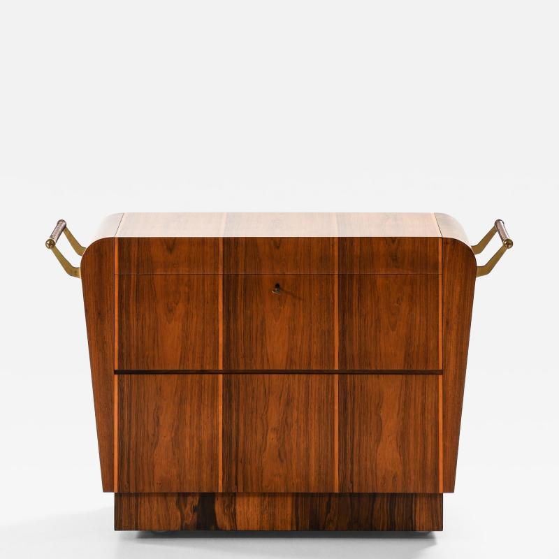  Mj lby Intarsia Rare Bar Trolley in Brass and Rosewood by Erik Matsson 1930s