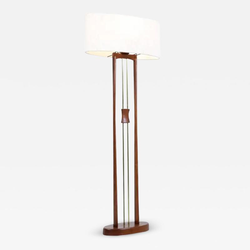  Modeline California Modern Column Walnut Brass Floor Lamp by Modeline