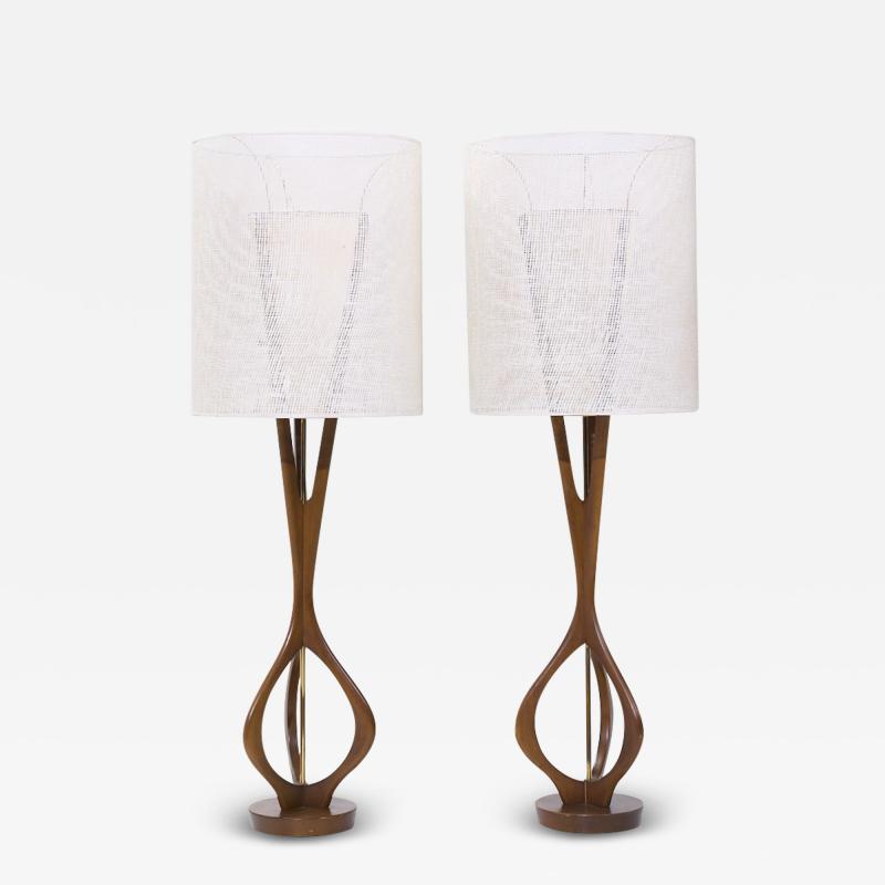  Modeline Modeline Mid Century Sculptural Walnut and Brass Table Lamps Pair