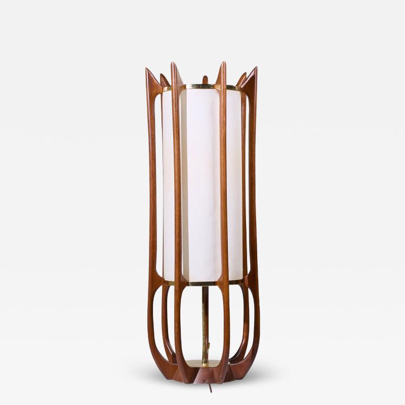  Modeline Modeline Model 635 Mid Century Sculptured Walnut and Brass Table Lamp
