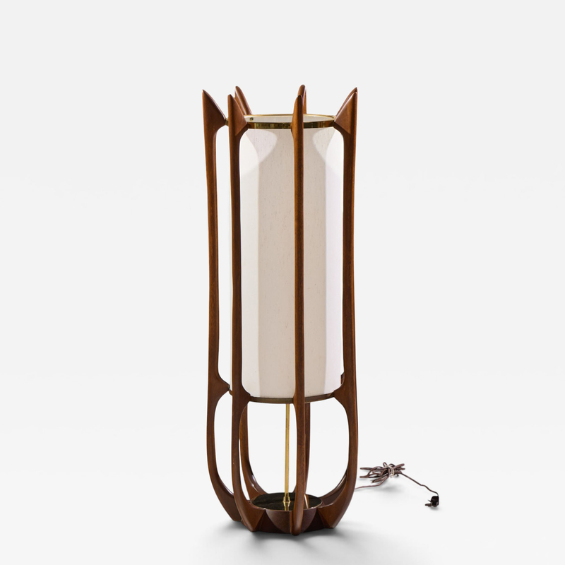  Modeline Modeline Model 635 Mid Century Sculptured Walnut and Brass Table Lamp
