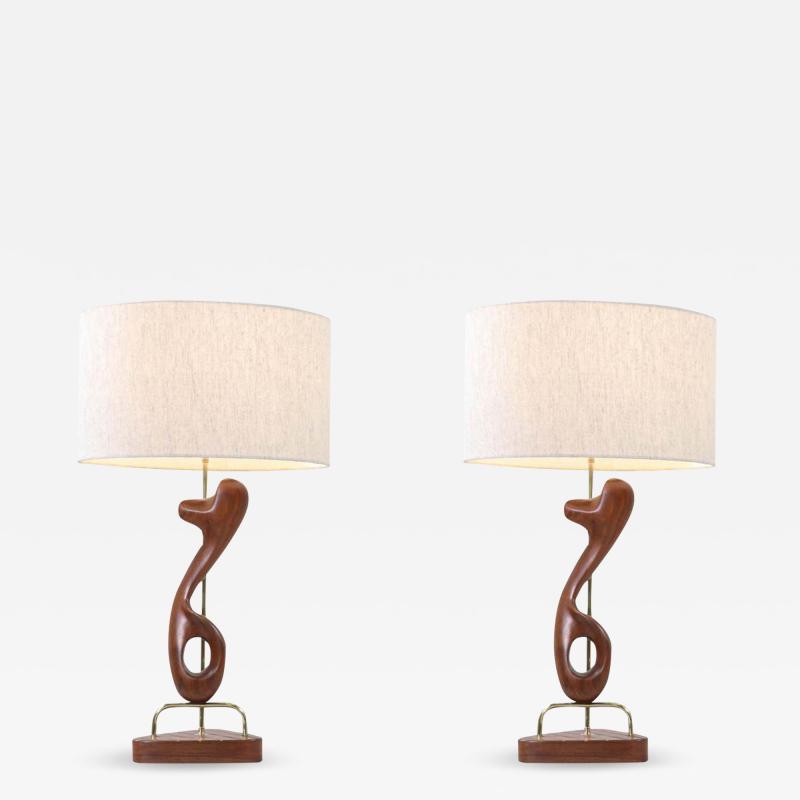  Modeline Modeline of California Sculpted Walnut Brass Table Lamps