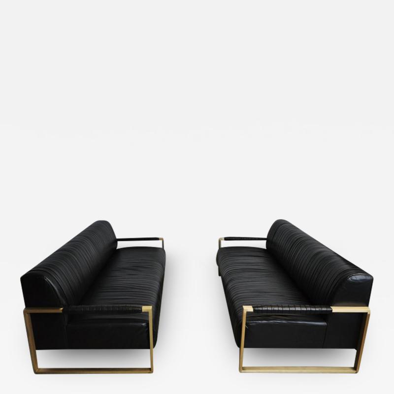  Modern Drama Modern Drama Pleated Leather Sofa with Brushed Brass Frames