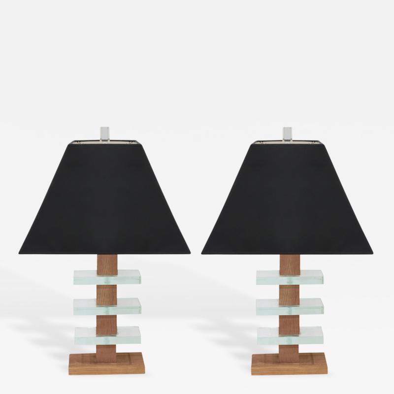  Modernage Furniture Company Pair of Glass and Wood Lamps Attributed to Modernage
