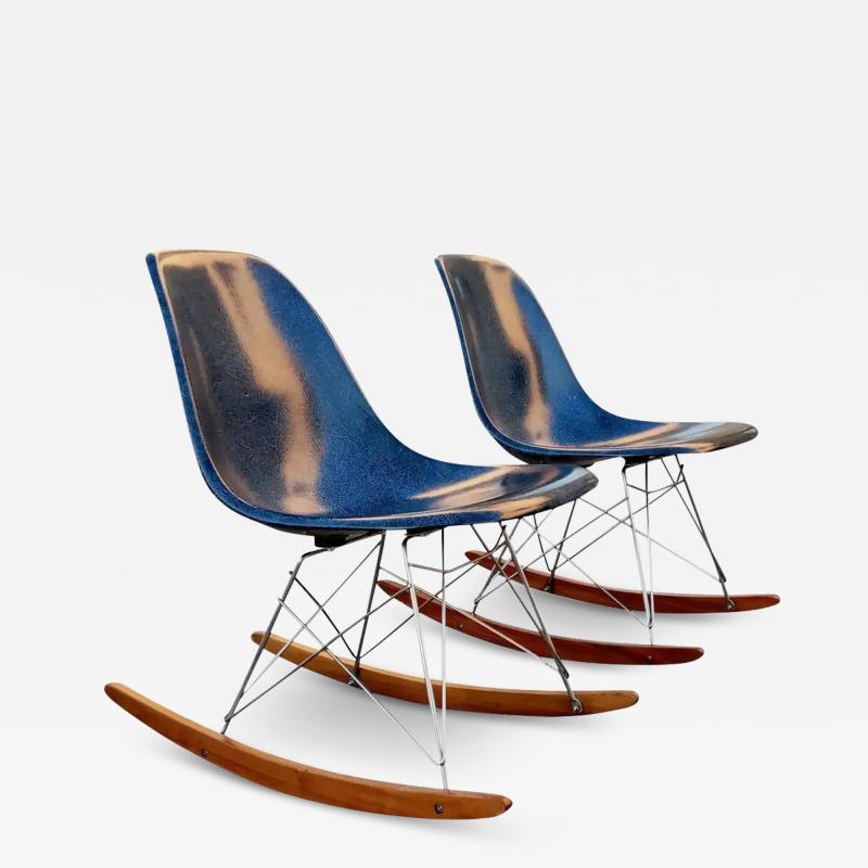  Modernica Eames Modernica Case Study Side Shell Rocking Chair Pair Fiberglass Chrome Wood
