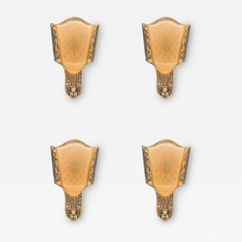  Moe Bridges Co SET of 4 Moe Bridges American Art Deco Slip Shade Sconces