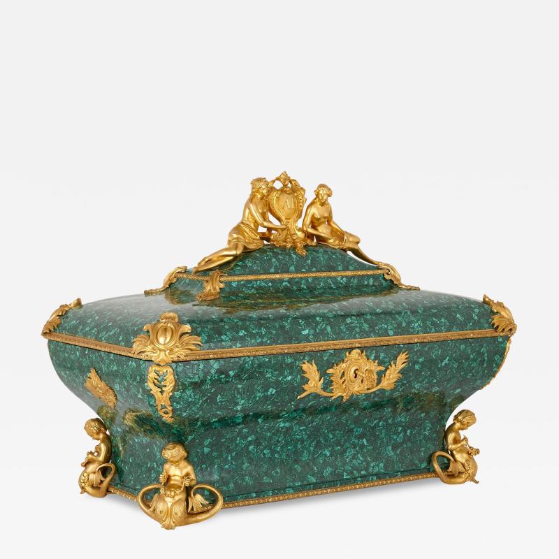  Monbro Fils Ain Antique gilt bronze and malachite casket by Monbro Fils Ain 