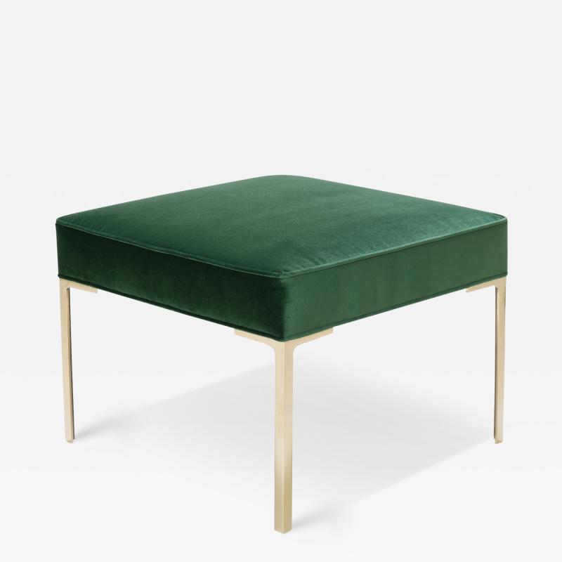  Montage Astor Square Brass Ottoman in Emerald Velvet by Montage