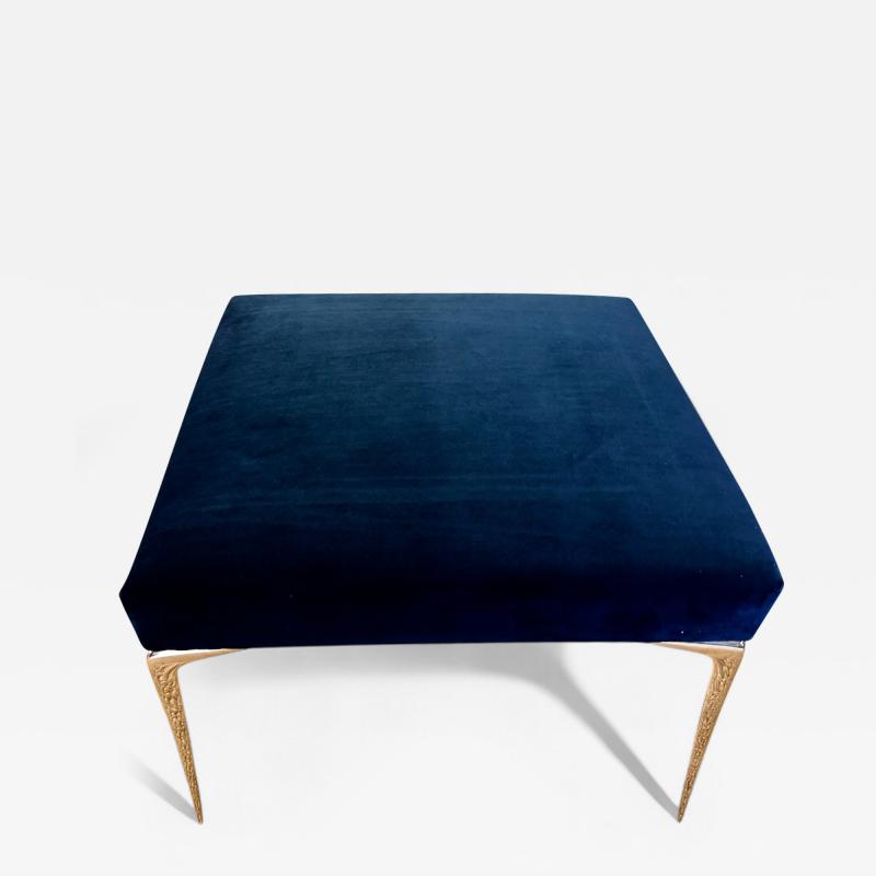  Montage Colette Ottoman in Navy Velvet and Solid Brass Stiletto Legs by Montage