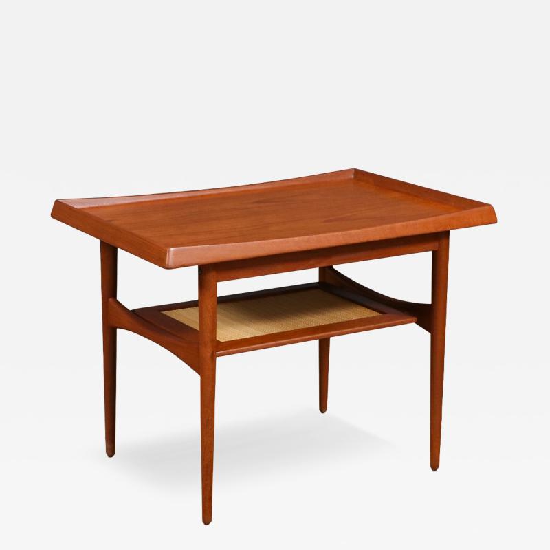  Moreddi Danish Modern Teak Side Table w Magazine Cane Shelf by Moreddi