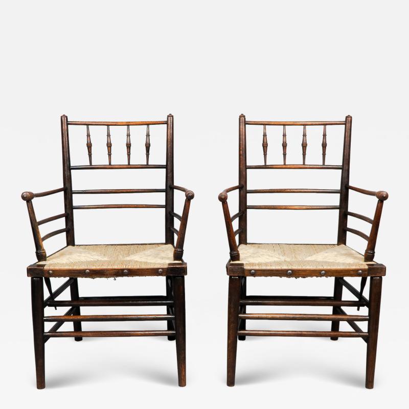  Morris Co Attributed to Philip Webb Rare pair of large Sussex Armchairs fully restored