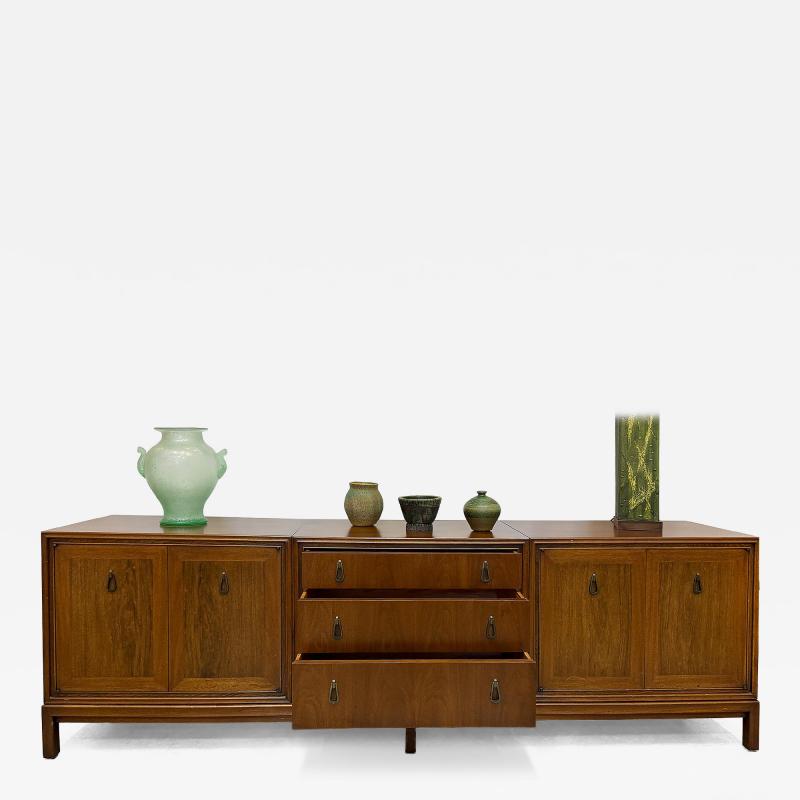  Mount Airy Furniture Company Monumental Mount Airy Mid century Modern Credenza in Walnut and Brass