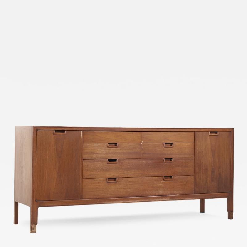  Mount Airy Furniture Company Mount Airy Janus Mid Century Walnut 14 Drawer Lowboy Dresser