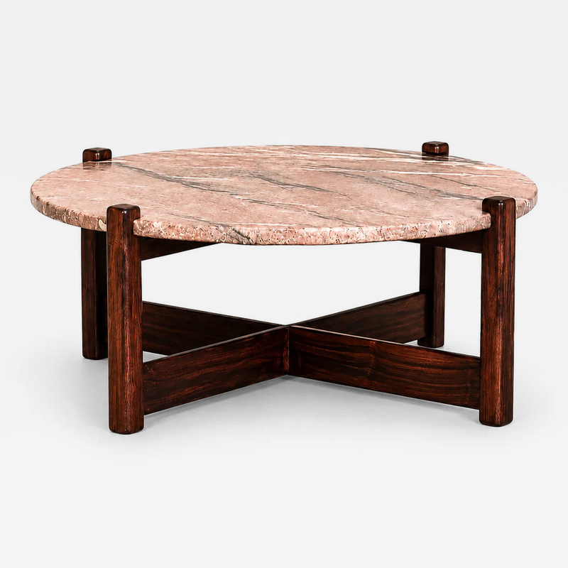  Moveis Fatima Brazilian Modern Coffee Table in Rosewood Pink Granite F tima 1960s