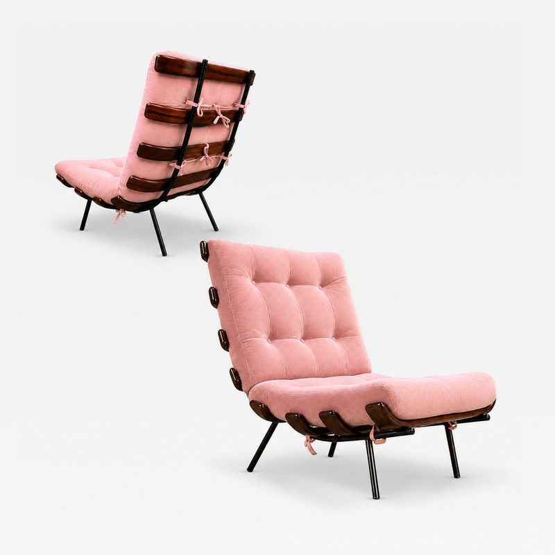  Moveis Pallar Brazilian Modern Wood Slat Metal Frame Armchair Moveis Pallar 1950s