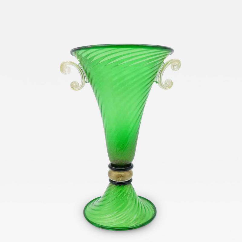  Murano 5 Gabbiani Venezia Glass Urn Vase with Gold Infused Handles Italy