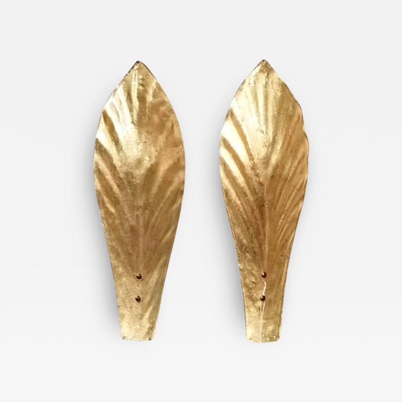  Murano GOLD LEAF MURANO WALL SCONCES IN MOULDED LEAF DESIGN 2 PAIRS 