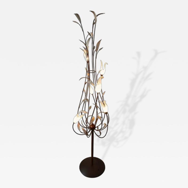  Murano Glass 20th Century Murano Glass Swan Floor Lamp Painted Reed Leaves IT circa 1970