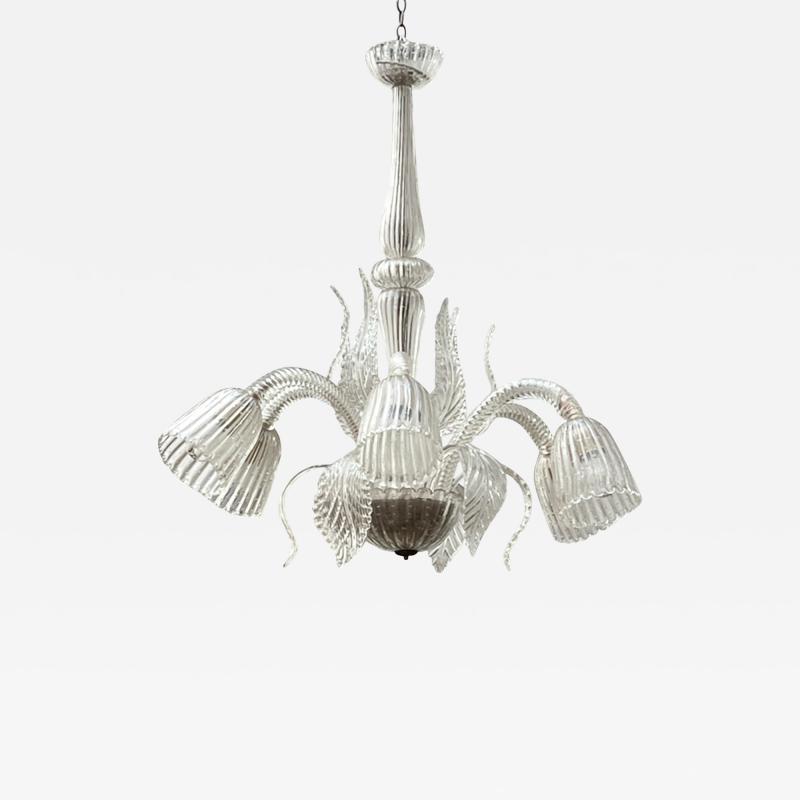  Murano Glass Italian 1940s Murano Clear Glass Chandelier