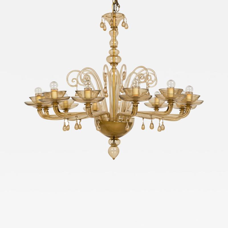  Murano Glass Italian Murano Art Moderne Amber Blown Glass 12 Arm Chandelier
