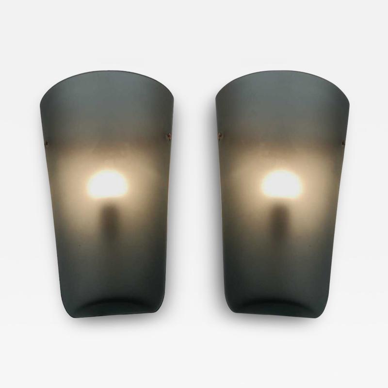  Murano Glass Pair of Matte Black Semi Opaque Wall Lights