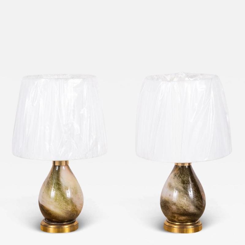  Murano Glass Pair of Small Murano Glass Lamps With Custom Silk Shades