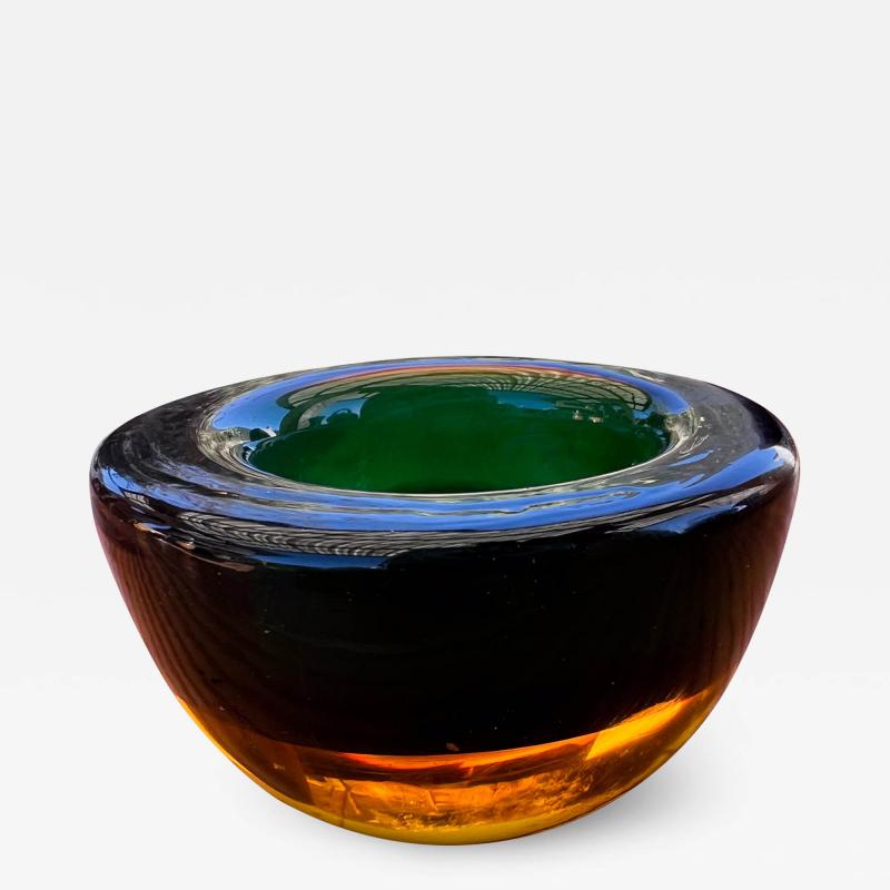  Murano Glass Sommerso 1960s Murano Sommerso Art Glass Votive Candle Holder Green and Amber