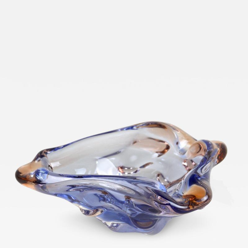  Murano Glass Sommerso 20th Century Murano Glass Bowl Ashtray Blue Amber Italy circa 1960