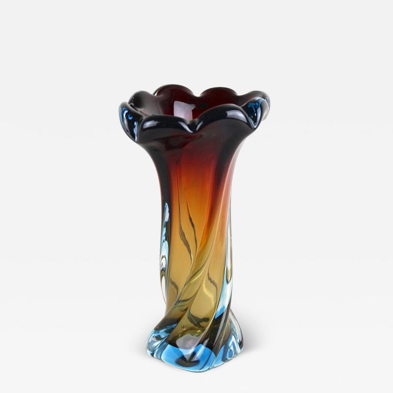  Murano Glass Sommerso 20th Century Murano Glass Vase Amber Dark Red Blue Mid Century IT ca 1960