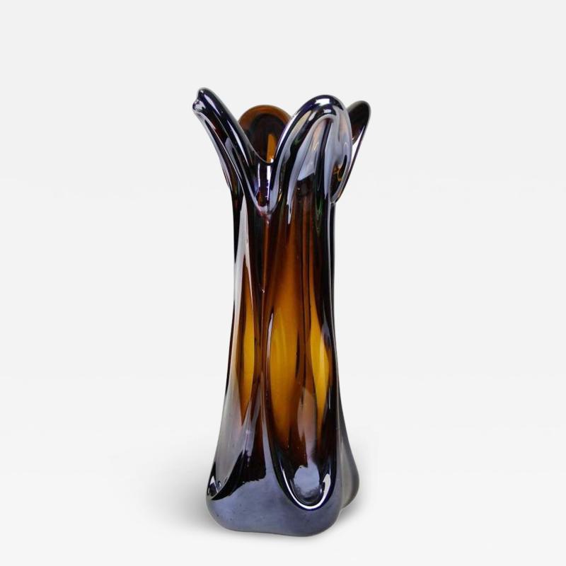  Murano Glass Sommerso 20th Century Murano Glass Vase with Iridiscent Chrome Effect IT circa 1970