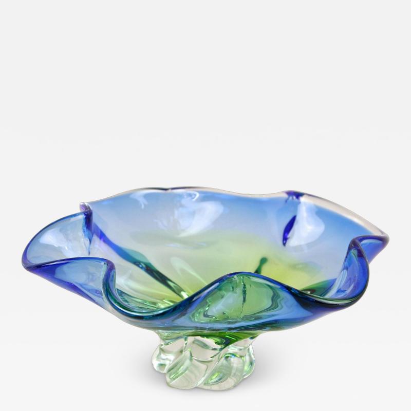  Murano Glass Sommerso 20th Century Murano Sommerso Glass Bowl Blue Green Tones Italy ca 1960