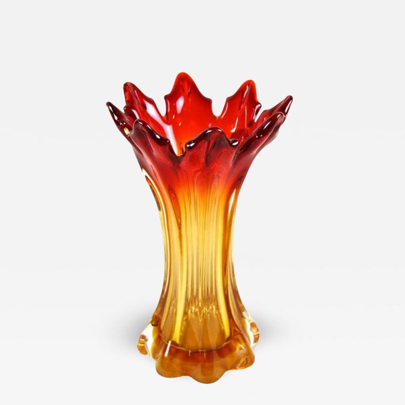  Murano Glass Sommerso 20th Century Red Amber Murano Sommerso Glass Vase Mid Century IT ca 1960