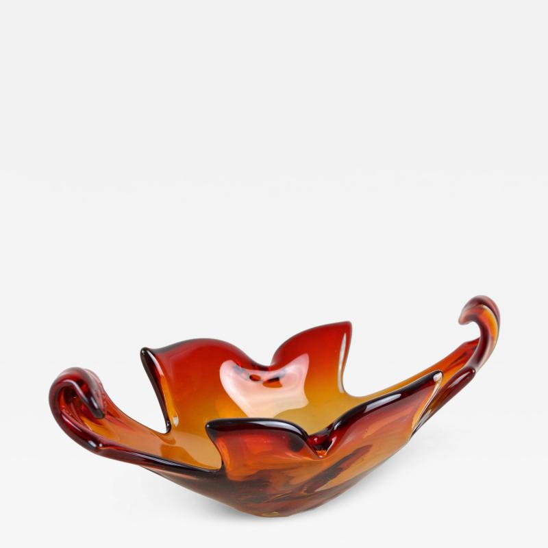  Murano Glass Sommerso Mid Century Murano Glass Bowl Amber Orange Red Tones Italy circa 1960