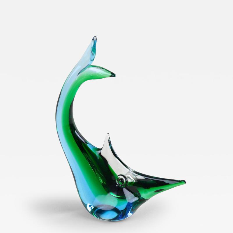  Murano Glass Sommerso Mid Century Murano Glass Fish In Blue Green Tones Glass Art Italy ca 1970